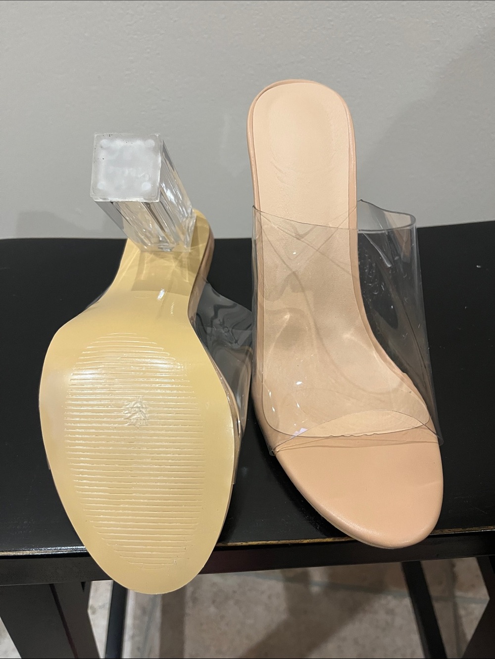 Nude Clear Strap Block Heel Mules - Picture 6 of 10